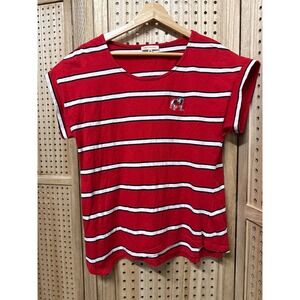 UGApparel Red White Black Striped Bulldog Graphic T Shirt Womens Medium